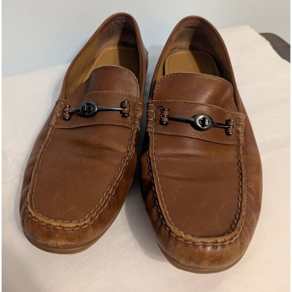 COACH Mott Driver Horse Bit Loafers Mens 11.5 Brown Leather Slip On Shoes Moc - Picture 1 of 13